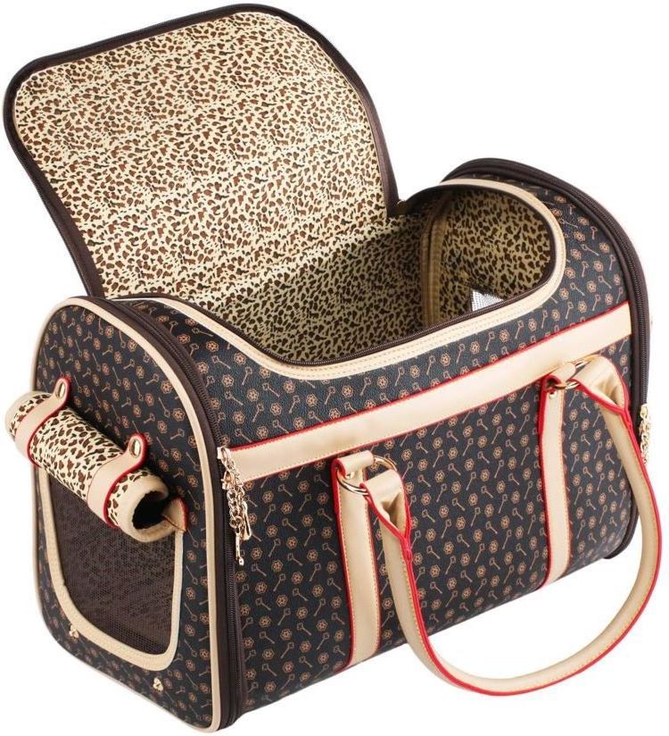 Luxury Breathable  Pet Handbag Shoulder Tote Folding Leather Dog Cat Pet Carrier Purse for Outside Travel