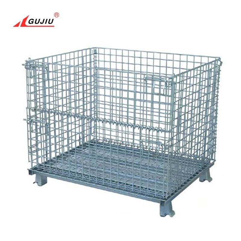 Foldable Warehouse Basket Lockable Stillage Pallet Secure Collapsible Wire Mesh Container Metal Storage Cages With Wheels