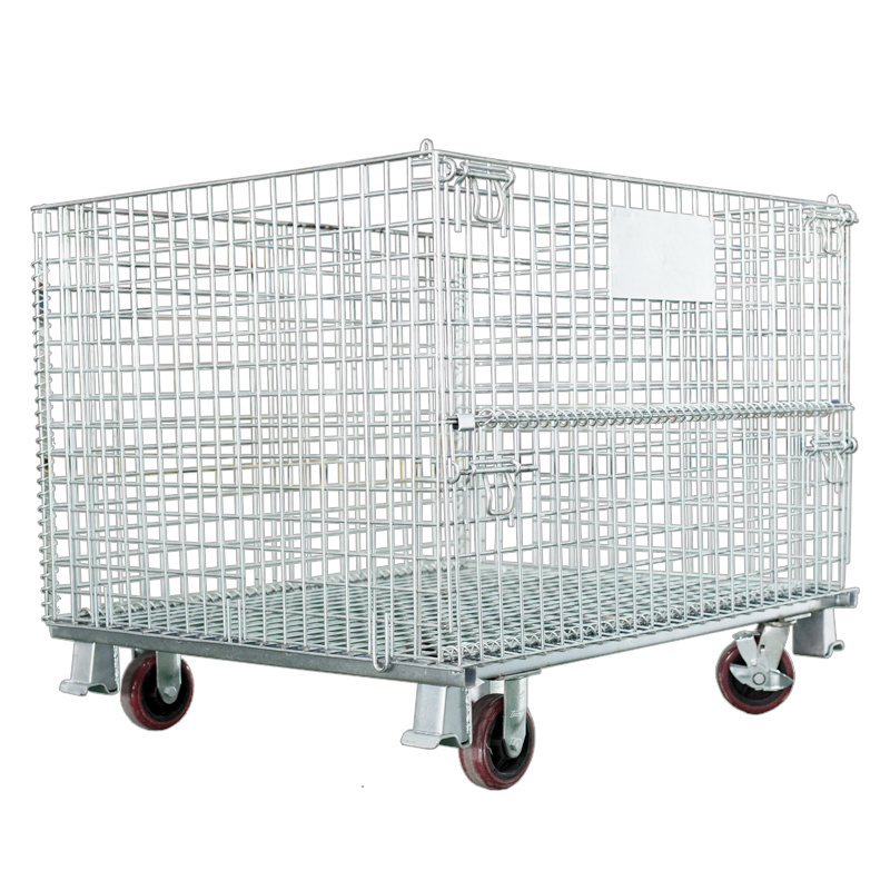 Customized CE  SGS Handling Container Rigid Welded Industrial Warehouse Metal Wire Lockable Storage Cage With Wheels