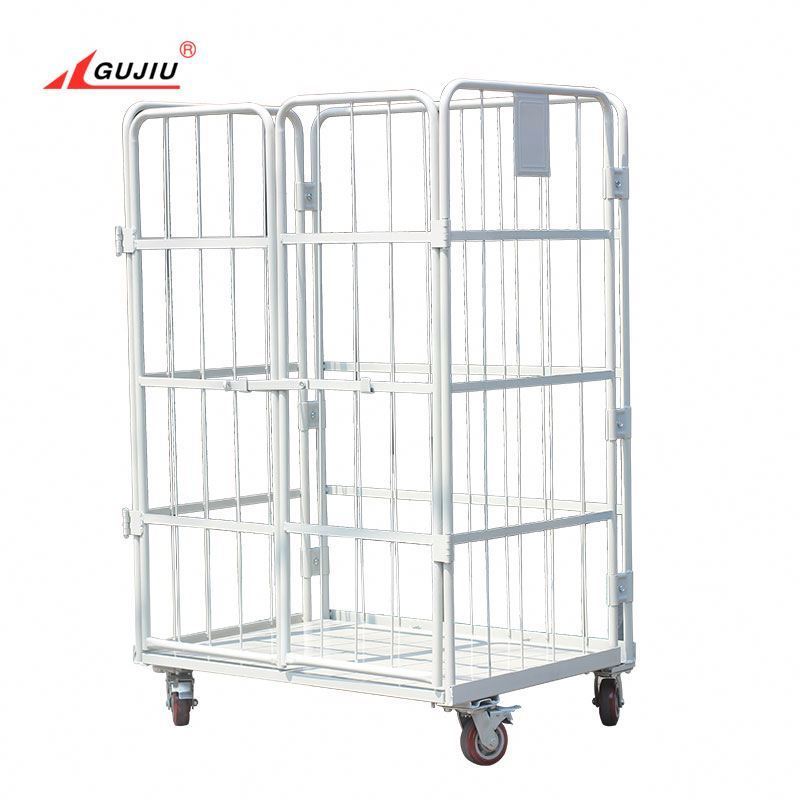 Galvanized Collapsible Industrial Logistic Foldable Roll Storage Metal Supermarket Mesh Wire Warehouse Cage Trolley