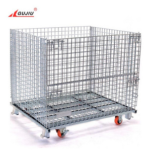 Foldable Warehouse Basket Lockable Stillage Pallet Secure Collapsible Wire Mesh Container Metal Storage Cages With Wheels