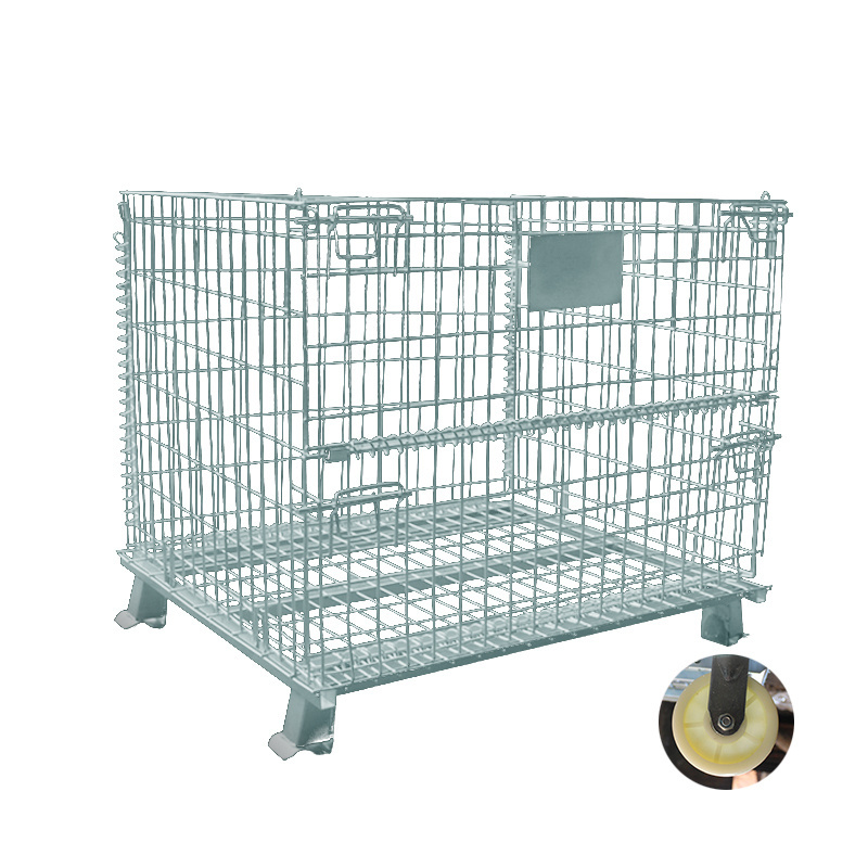 Customized CE  SGS Handling Container Rigid Welded Industrial Warehouse Metal Wire Lockable Storage Cage With Wheels