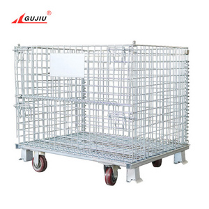 Customized CE  SGS Handling Container Rigid Welded Industrial Warehouse Metal Wire Lockable Storage Cage With Wheels