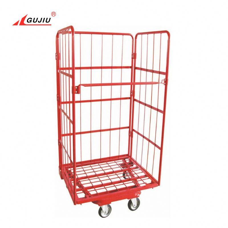 Galvanized Collapsible Industrial Logistic Foldable Roll Storage Metal Supermarket Mesh Wire Warehouse Cage Trolley