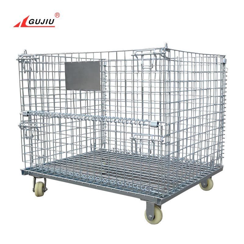 Foldable Pallets Bulk Steel Medium Duty Pallet Cage Bins Collapsible Stillages Stackable Metal Shipping Crates With Wheel 50*100