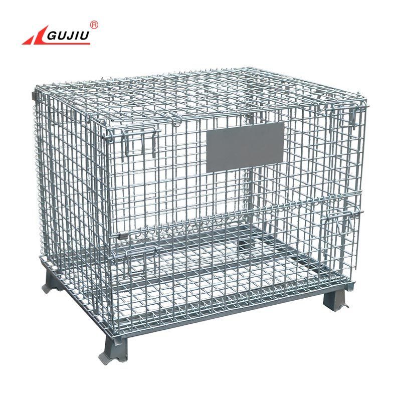 Foldable Pallets Bulk Steel Medium Duty Pallet Cage Bins Collapsible Stillages Stackable Metal Shipping Crates With Wheel 50*100