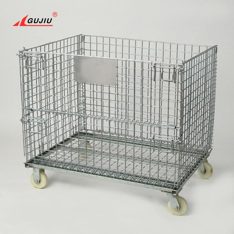 Foldable Pallets Bulk Steel Medium Duty Pallet Cage Bins Collapsible Stillages Stackable Metal Shipping Crates With Wheel 50*100