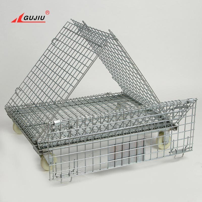 Foldable Pallets Bulk Steel Medium Duty Pallet Cage Bins Collapsible Stillages Stackable Metal Shipping Crates With Wheel 50*100