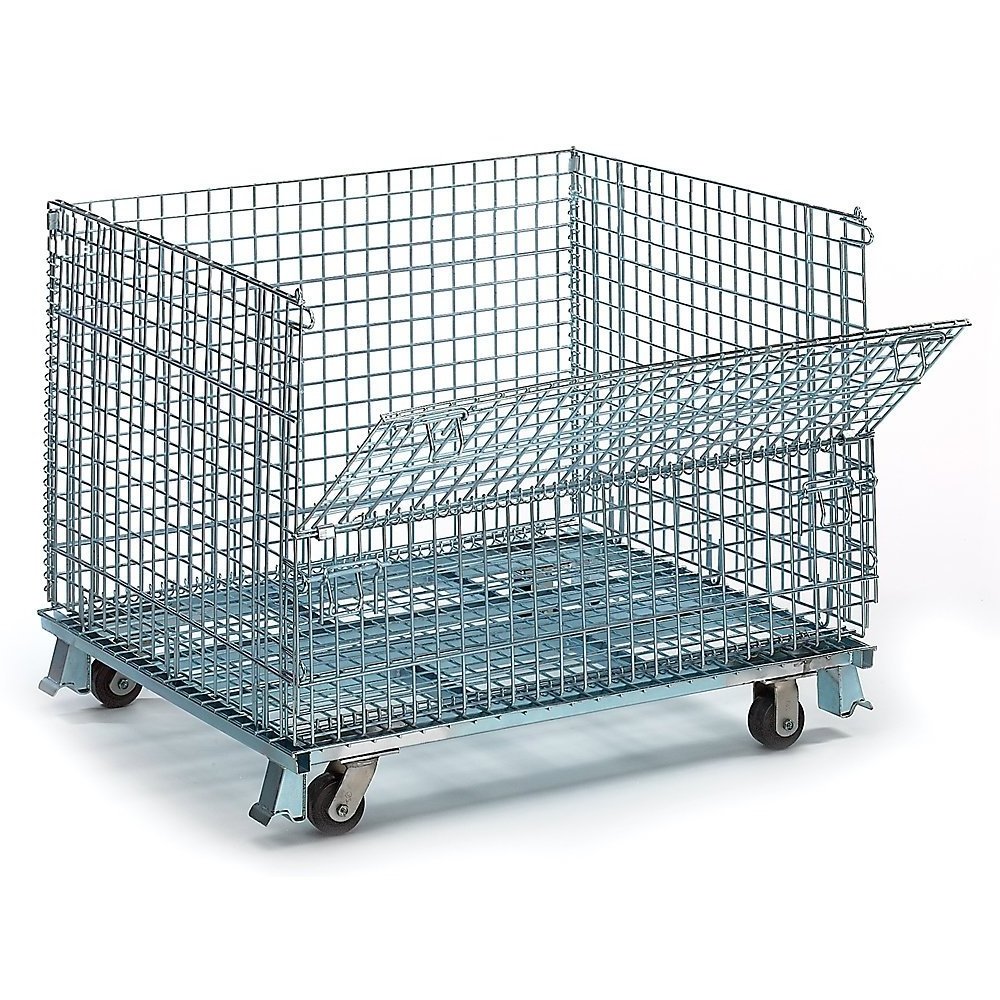 Customized CE  SGS Handling Container Rigid Welded Industrial Warehouse Metal Wire Lockable Storage Cage With Wheels