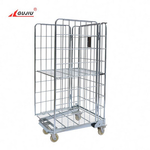 Galvanized Collapsible Industrial Logistic Foldable Roll Storage Metal Supermarket Mesh Wire Warehouse Cage Trolley