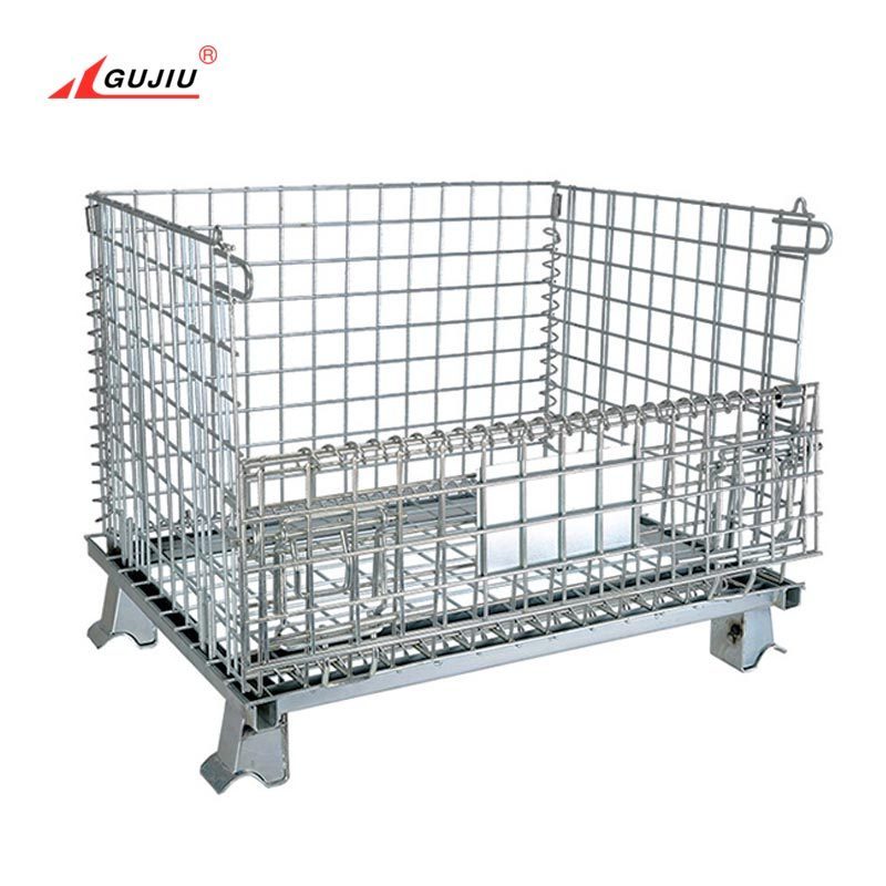 Foldable Warehouse Basket Lockable Stillage Pallet Secure Collapsible Wire Mesh Container Metal Storage Cages With Wheels