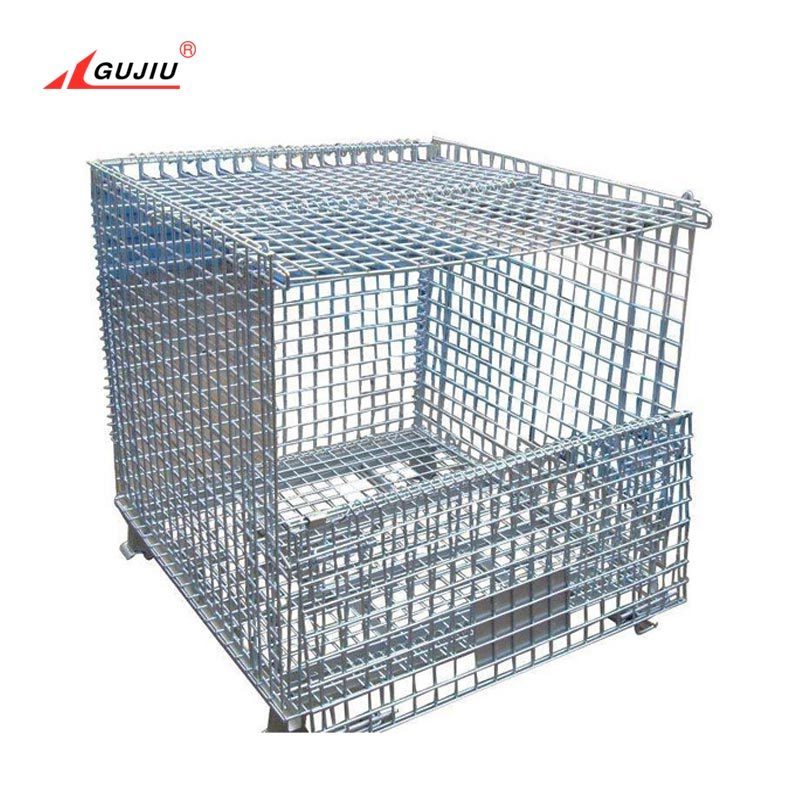 Storing Goods Galvanized Folding Stillages Bins Collapsible Pallet Stackable Steel Storage Wire Metal Storage Crate With Lids