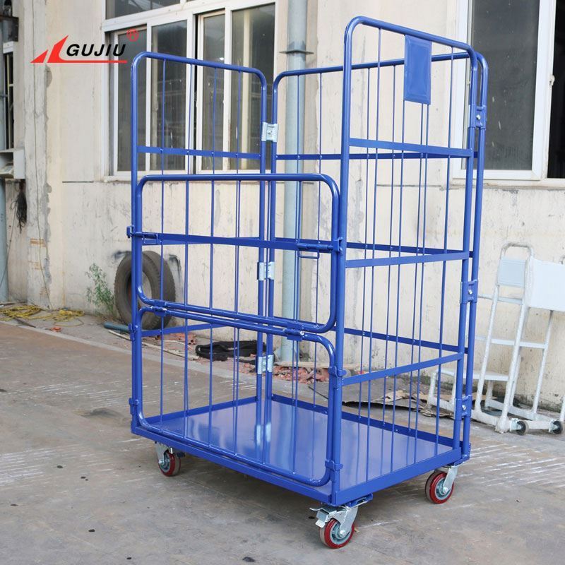 Galvanized Collapsible Industrial Logistic Foldable Roll Storage Metal Supermarket Mesh Wire Warehouse Cage Trolley