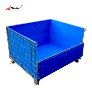 Multi-Purpose Durable Foldable Wire Metal Mesh Container Cargo Metal Stillages Covers Pallet Storage Cage With Pp For Sale