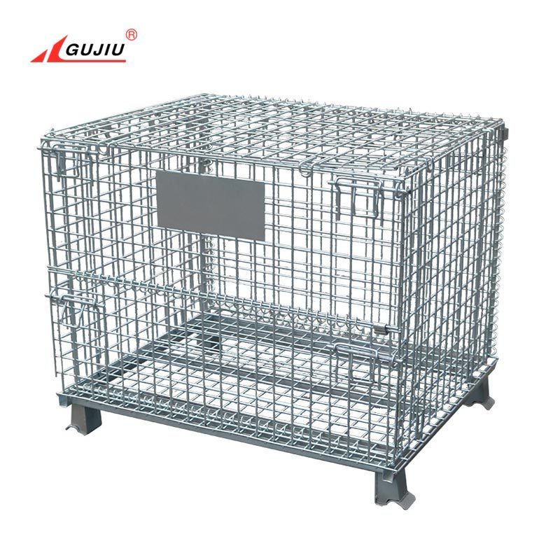 Foldable Warehouse Basket Lockable Stillage Pallet Secure Collapsible Wire Mesh Container Metal Storage Cages With Wheels