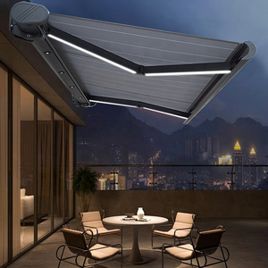 Premium Waterproof Full Cassette Retractable Awning Windproof Custom Size Patio Awning Outdoor with Led Light