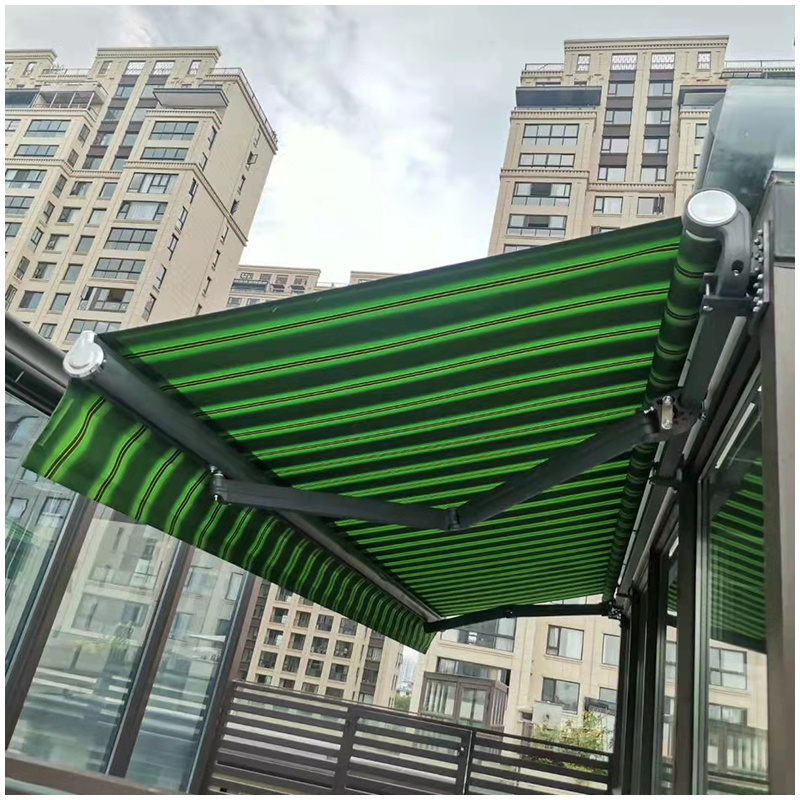 Outdoor Sunshade Automatic Aluminum Frame SUS Chain Arm Rolling Awning Door Canopy Retractable Side Awning