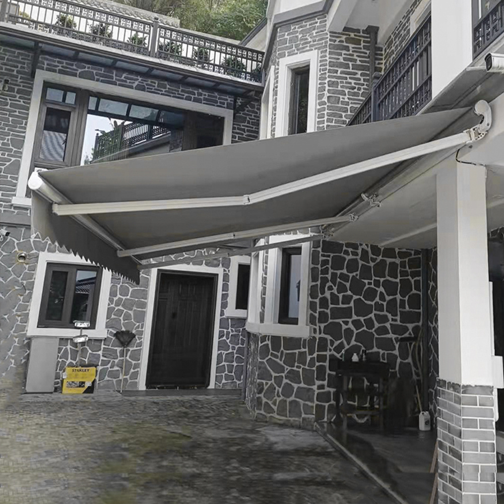 Outdoor Sunshade Automatic Aluminum Frame SUS Chain Arm Rolling Awning Door Canopy Retractable Side Awning