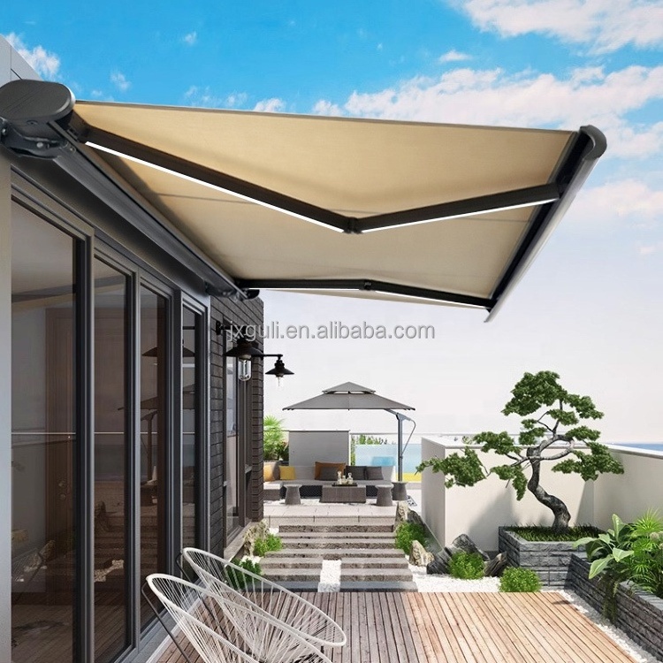 Premium Waterproof Full Cassette Retractable Awning Windproof Custom Size Patio Awning Outdoor with Led Light