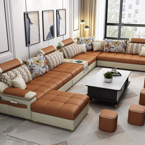 Modern minimalist technology fabric home living room leather couch combination U-shape sofa