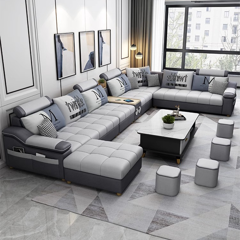 Modern minimalist technology fabric home living room leather couch combination U-shape sofa