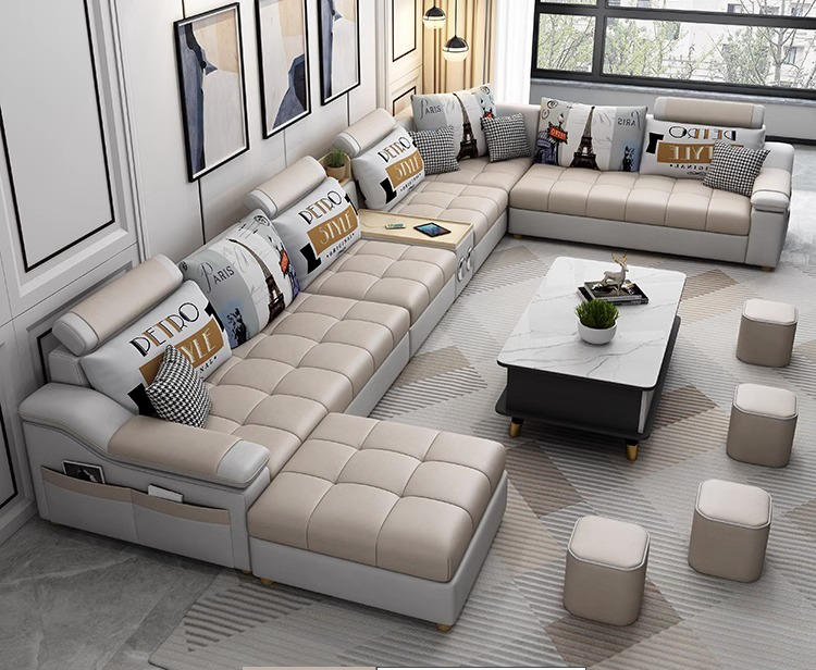 Modern minimalist technology fabric home living room leather couch combination U-shape sofa