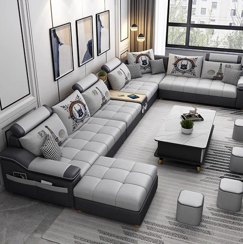 Modern minimalist technology fabric home living room leather couch combination U-shape sofa