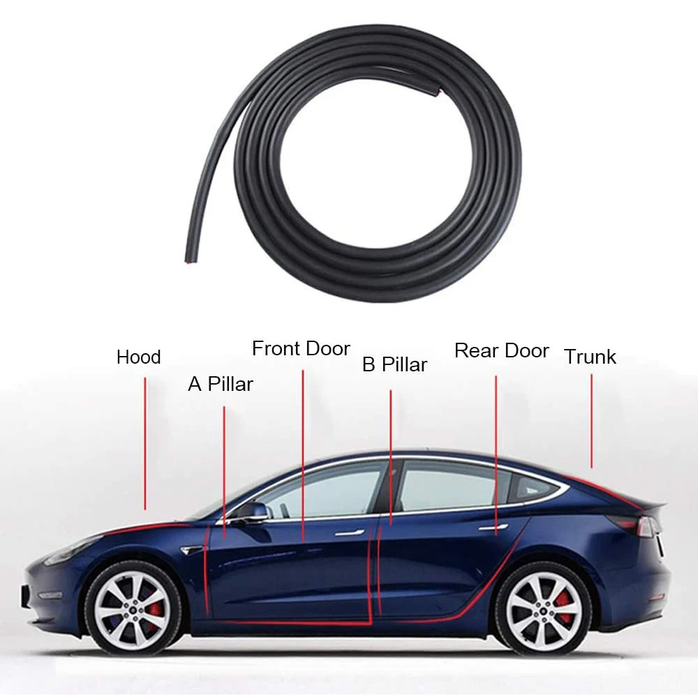 For Tesla Model Y X S 3 Highland Door Seal Kit Soundproof Rubber Weather Strip Sunroof Seal Wind Noise Reduction Kit 2017-2024