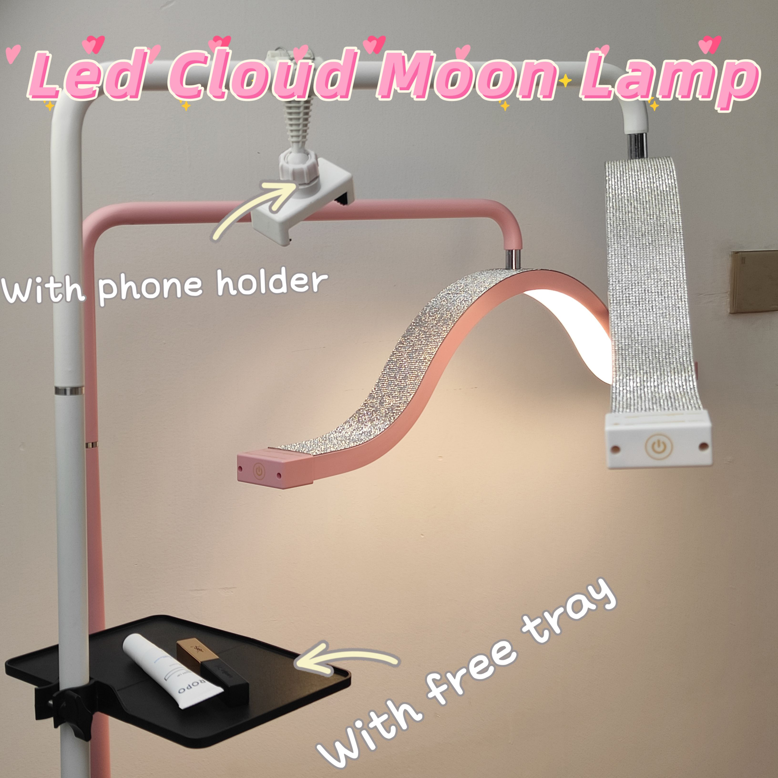 LED 30Inch 45W Professional Beauty Floor Lamps Lashes Lamps Fill Light Half Moon Lights For Lashes Eyelashes Shampoo Tattoo