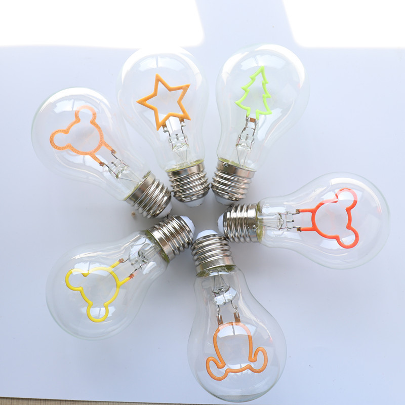 Led Lights E26 E27 red green cartoon star tree glass RGB 2W A60 A19 decorative edison lamp Led Filament Bulb light