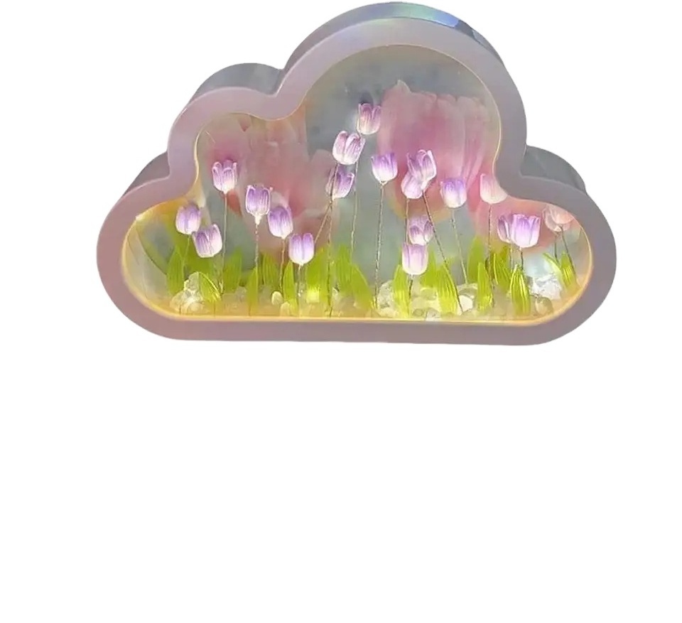 LED Creative Indoor Kawaii Mirror Tulip Cloud flower lamp DIY LED Night Light for Bedroom Kids Night Light