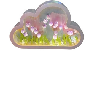 LED Creative Indoor Kawaii Mirror Tulip Cloud flower lamp DIY LED Night Light for Bedroom Kids Night Light