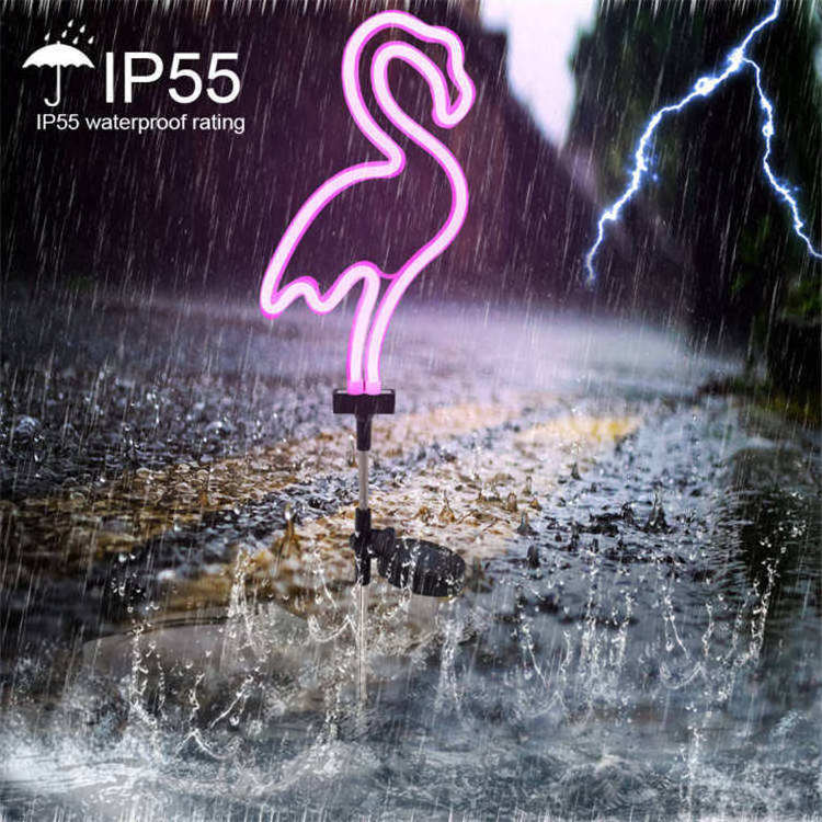 Waterproof solar Hot pink flamingo shaped silicone neon lights outdoor decorative LED solar garden lights