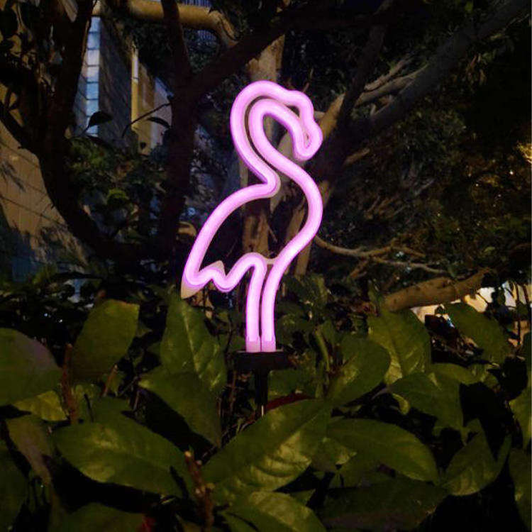 Waterproof solar Hot pink flamingo shaped silicone neon lights outdoor decorative LED solar garden lights