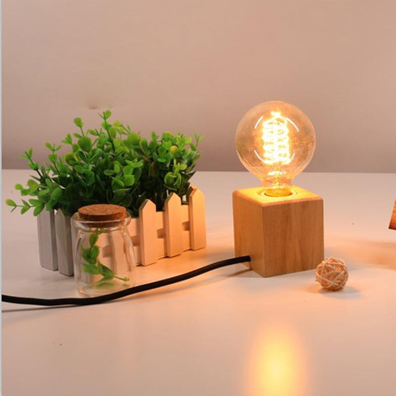 Led Vintage Edison Bulb Wooden Table Lamp Desk Light Bulb For Reading In Bedroom