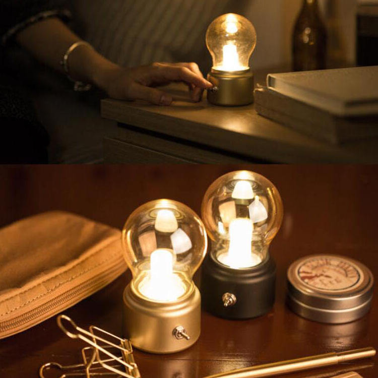 Vintage LED Bulb Night Light Retro USB 5V Rechargeable Battery Mood Writing Desk Table Lamp Energy Saving Rechargeable  Lights