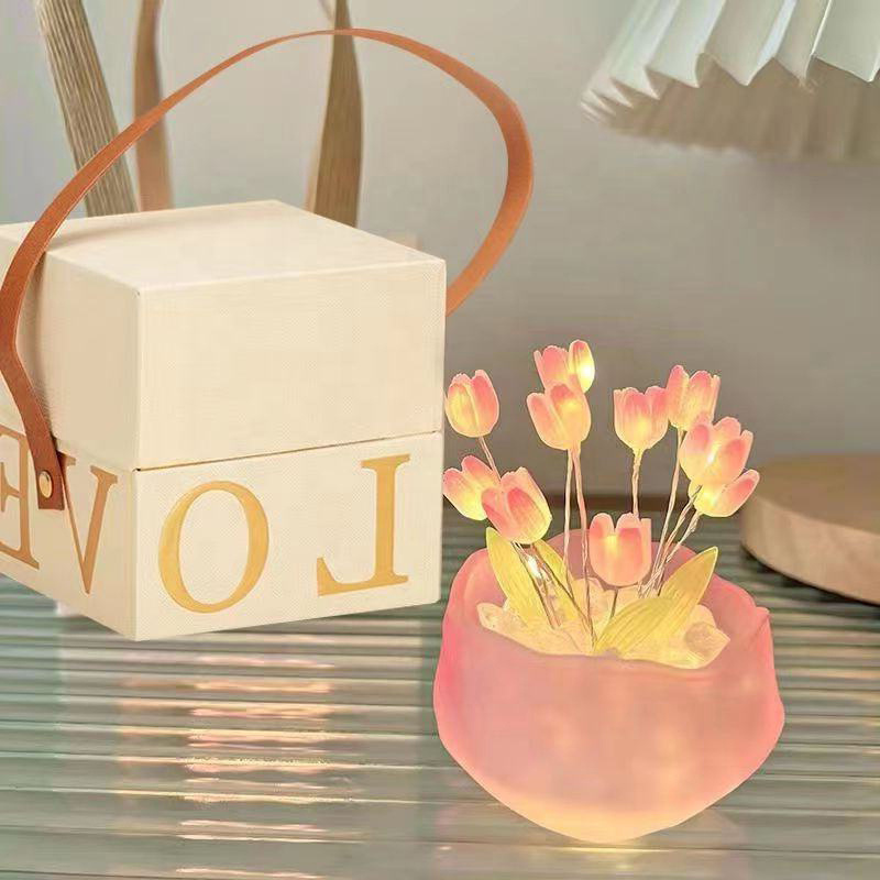 LED Creative Indoor Pumpkin Cup Tulip Night Lights Romantic Ambience Flowers Table Lamp Decoration Birthday Gift Night Light