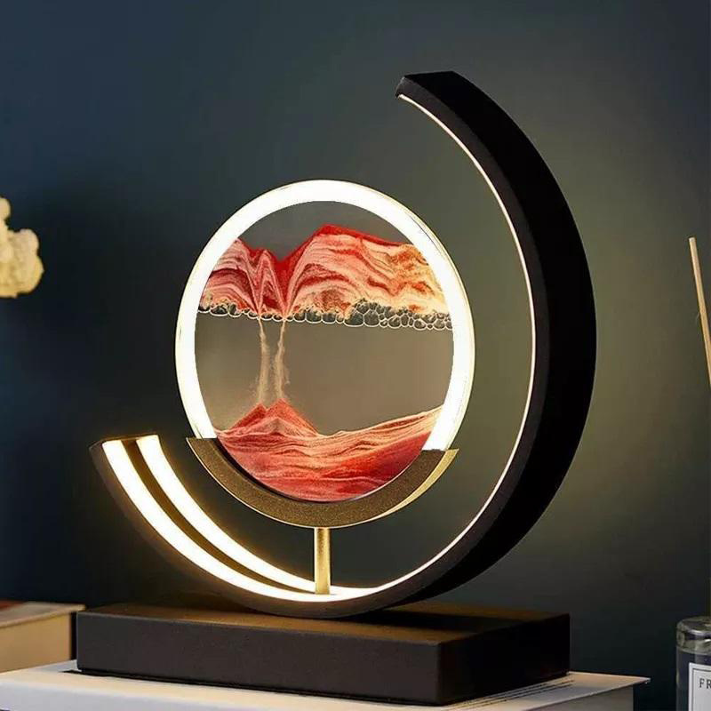 LED Moving Sand Art modern Desk Lamp Night Light Flowing Dynamic Quick Sand Painting Picture Remote Control 3D LED Table Lamp