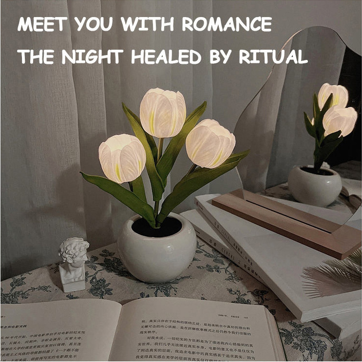 LED Simulation Bouquet Led Tulip Night Lamp Table Lamp Bedroom Girls Dormitory Atmosphere Desk Lamp Smart Lighting