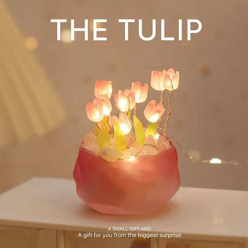 LED Creative Indoor Pumpkin Cup Tulip Night Lights Romantic Ambience Flowers Table Lamp Decoration Birthday Gift Night Light