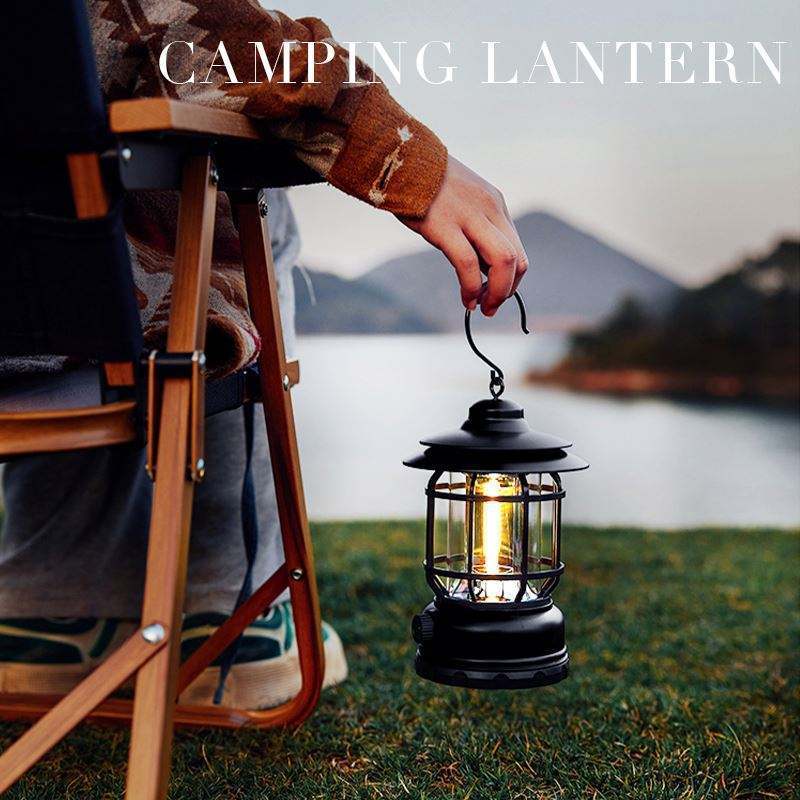 LED USB Rechargeable Camping Light Mini Vintage Metal Hanging Lantern Outdoor Lighting Waterproof Camping Lamp