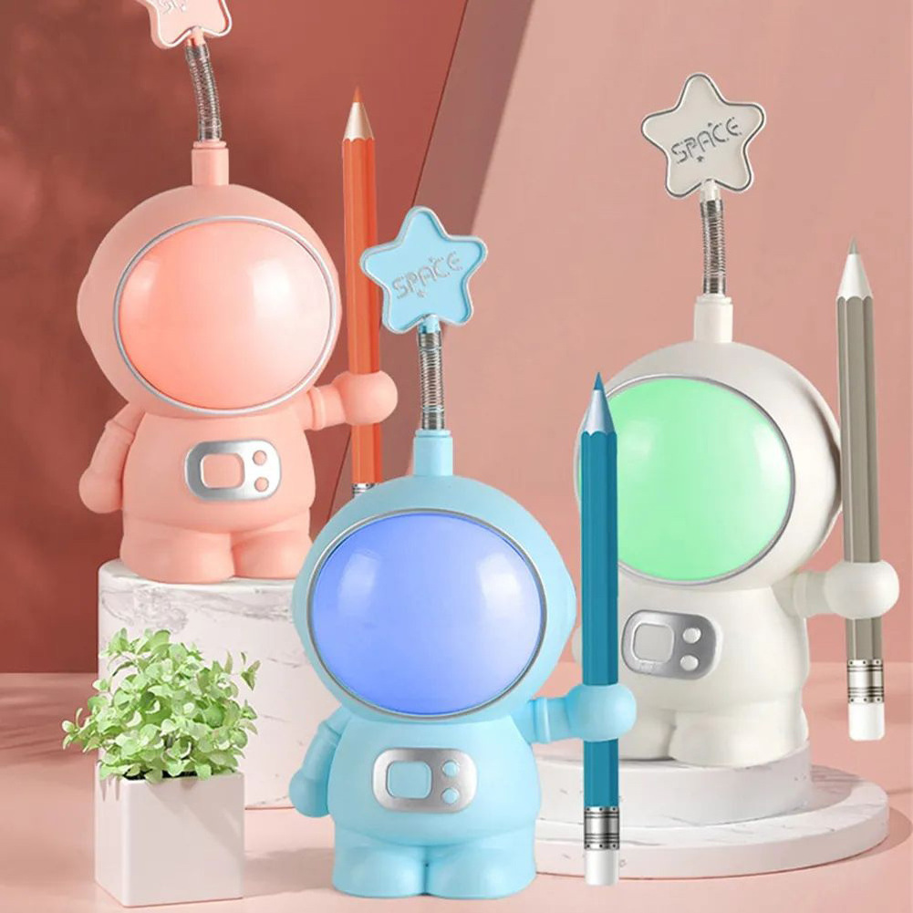 LED Desktop Ornaments Lamp Astronaut USB Rechargeable Night Light Table Lamp For Kids With Pencil Sharpener Reading Desk Lamp