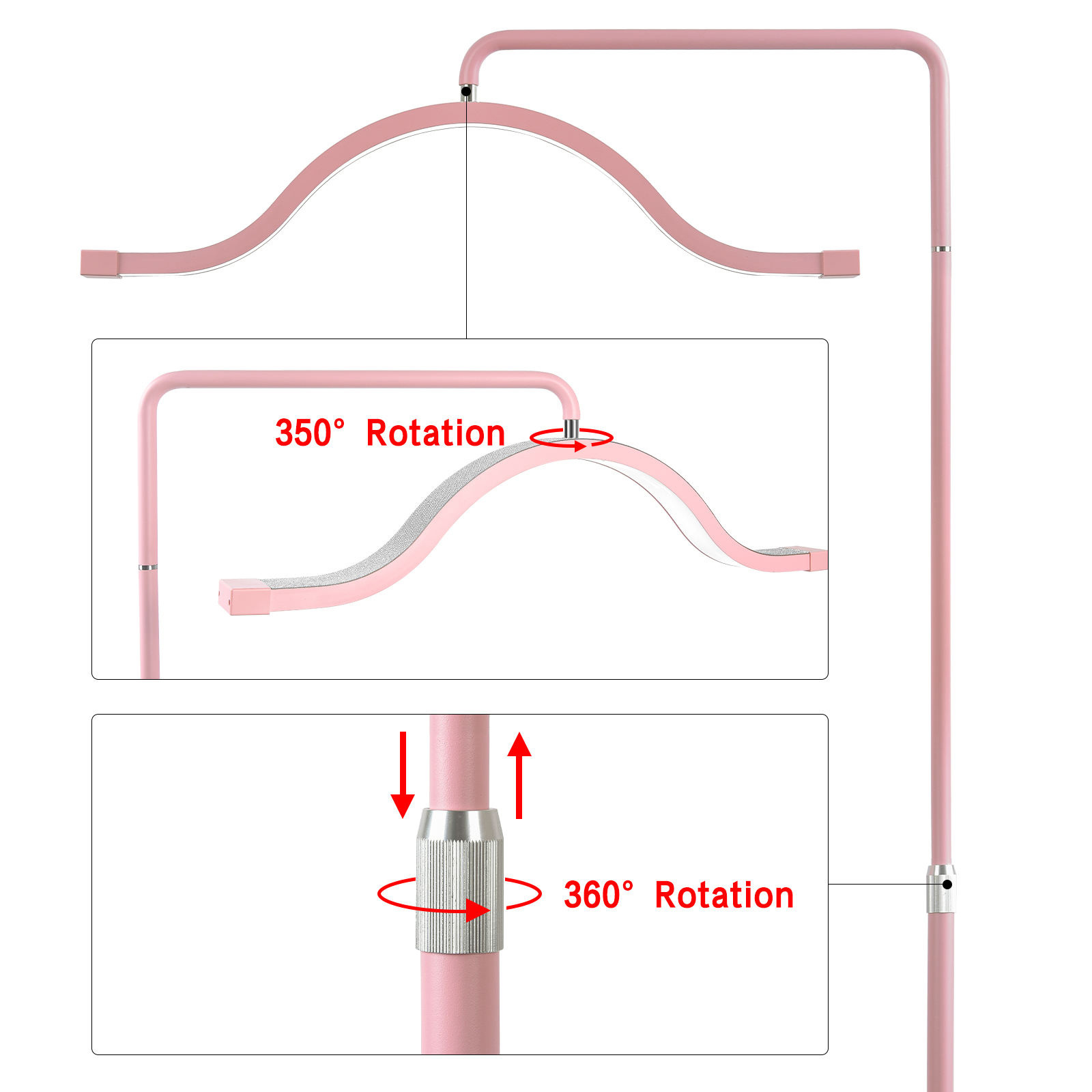 LED 30Inch 45W Professional Beauty Floor Lamps Lashes Lamps Fill Light Half Moon Lights For Lashes Eyelashes Shampoo Tattoo