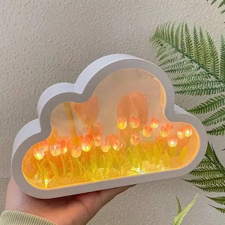 LED Creative Indoor Kawaii Mirror Tulip Cloud flower lamp DIY LED Night Light for Bedroom Kids Night Light