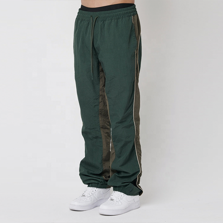 Wholesale Thick Plus Size Loose Nylon Patchwork Jogger Pants Elastic Waist Men Nylon Track Pants