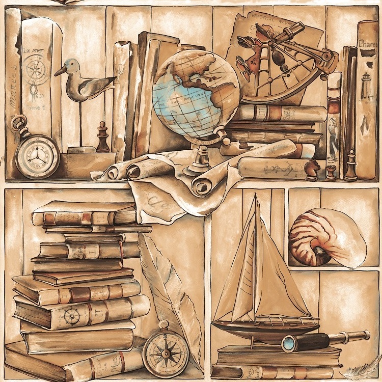 3D Bookshelf Globe Cartoon Style Porch Study Room Decorative Wallpaper