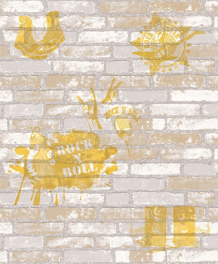 Stylish Rock and Roll Music Style 3D Brick Background Vinyl Room Wallpaper