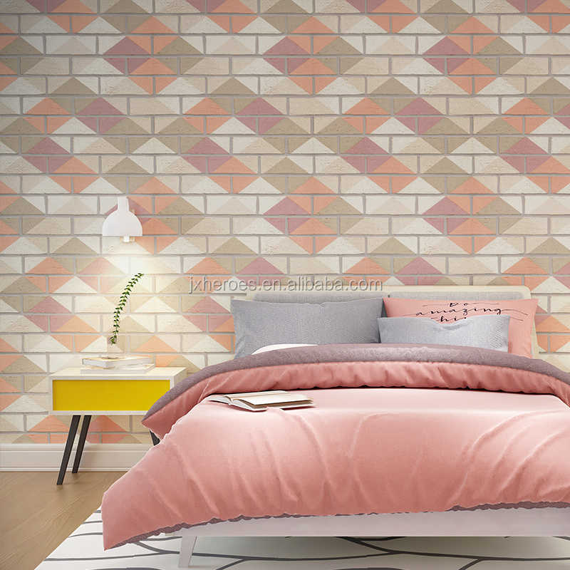 Multi-color Mosaic 3D Brick Tile Pattern Wall Paper Rolls