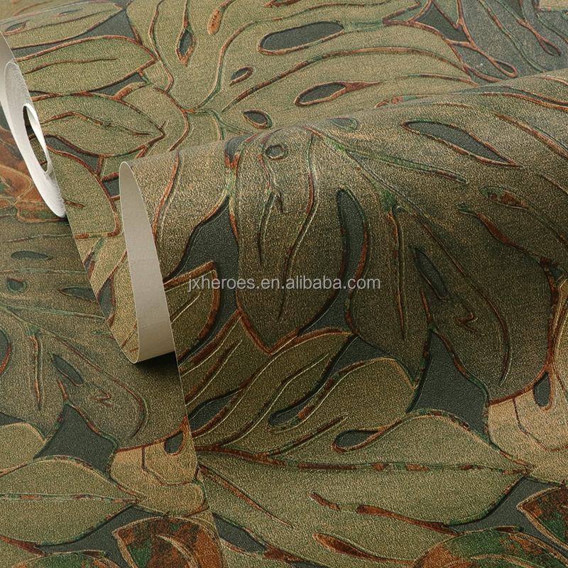 Luxury Monet Style Oil Painting Willow Brown Leaf Wallpaper For Wall