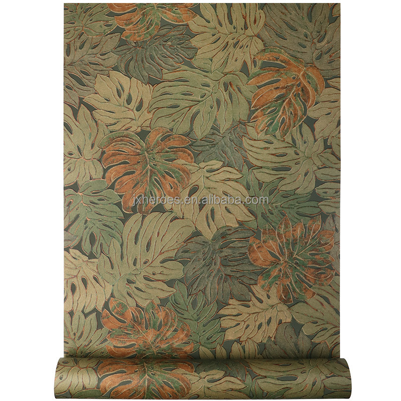 Luxury Monet Style Oil Painting Willow Brown Leaf Wallpaper For Wall